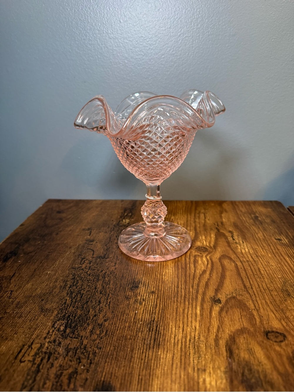 Delicate Pink Pressed Glass Pedestal Vase by Ivima